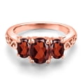 thumbnail image 3 of Gem Stone King 18K Rose Gold Plated Silver Red Garnet Filigree Style 3 Stone Ring for Women (2.64 Cttw, Oval 8X6MM and 6X4MM) (Size 9), 3 of 6