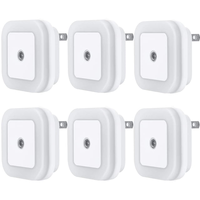 Lámpara de luz nocturna LED con sensor inteligente de anochecer a amanecer, luz blanca diurna, enchufe de 0,5 W, paquete de 6