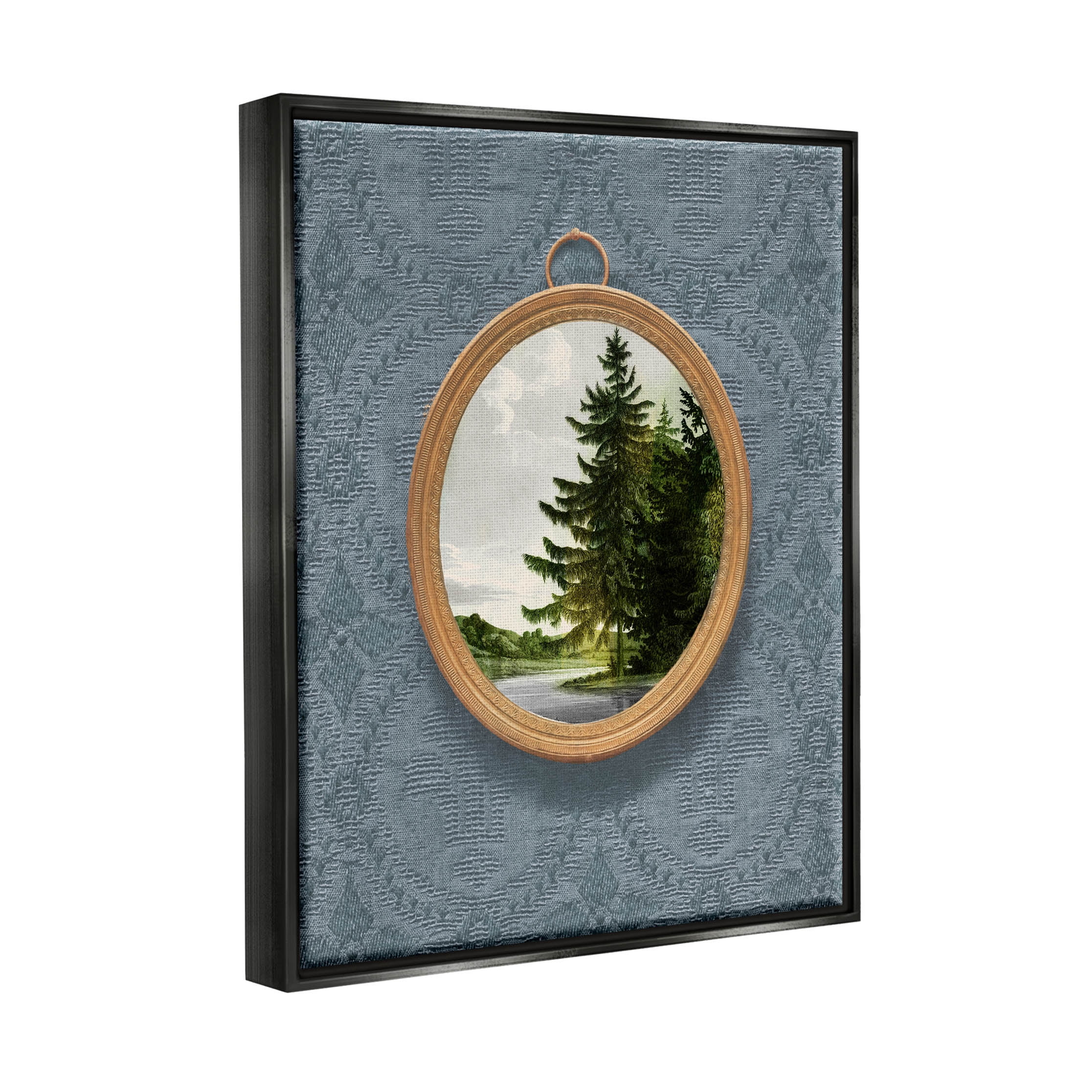 Tree Scene View Vintage Pattern Landscape Graphic Art Jet Black Framed Art Print Wall Art