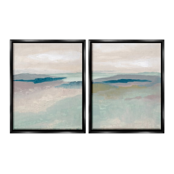 Stupell Industries Soft Abstract Terrain Landscape Painting Black Floater Framed Canvas Art Print Wall Art, 17 x 21, Set of 2