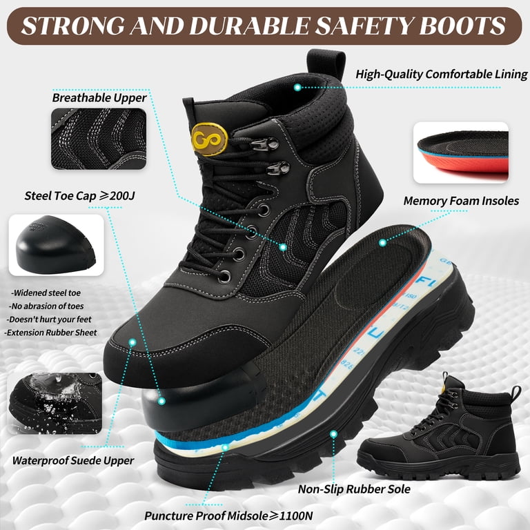 Men\'s Steel Toe Work Boots with Memory Foam Insoles, Slip Resistant Amazon.com: J H Men main image 2