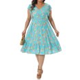 thumbnail image 2 of GRACE & GRANDEUR Women's Plus Size Floral V-Neck Ruffle Sleeve Elastic Waist A-Line Dress with Pockets 1X Lake Blue, 2 of 5