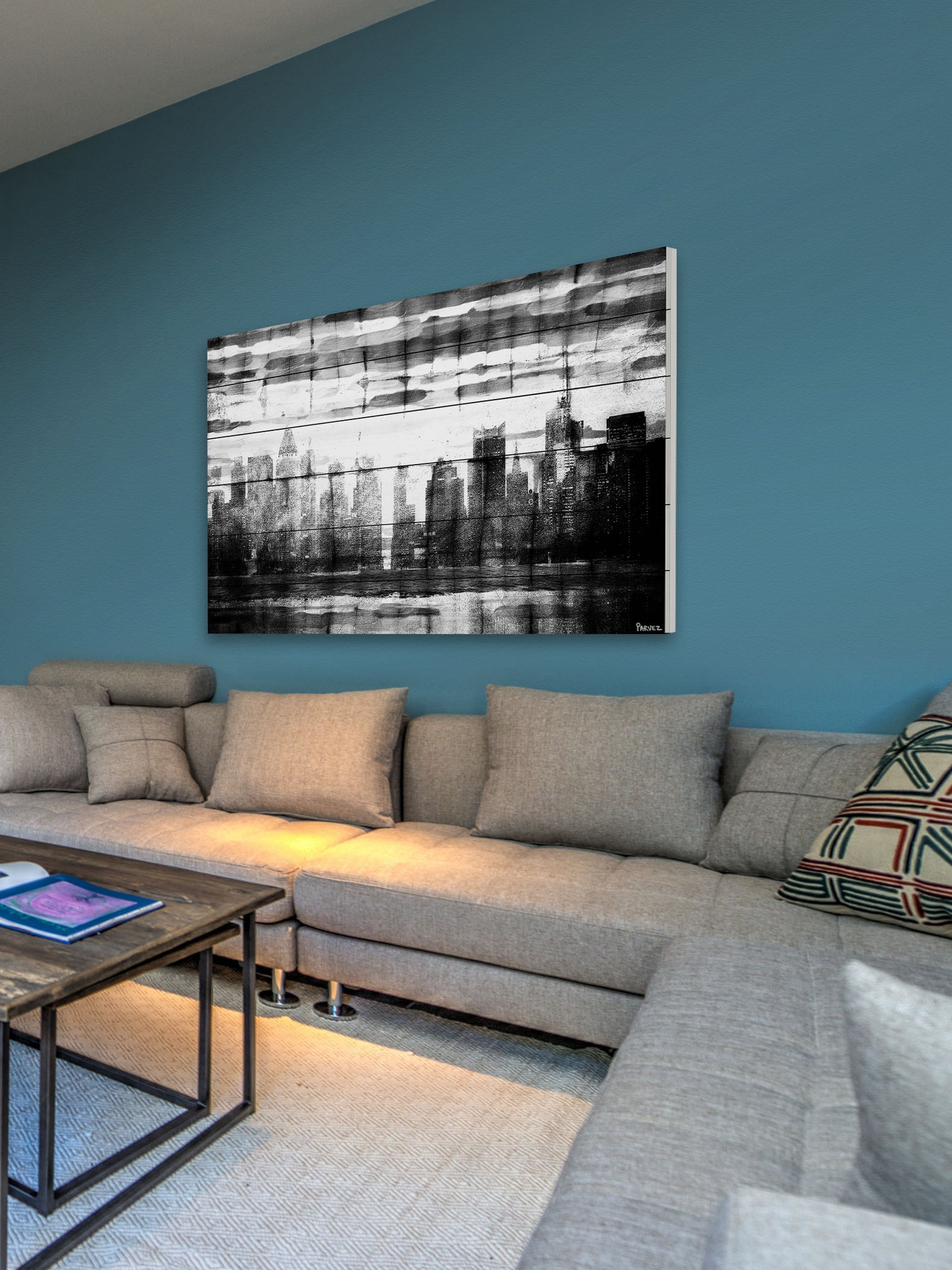 Parvez Taj Distant Giants White Wood Wall Art, 30" x 45"