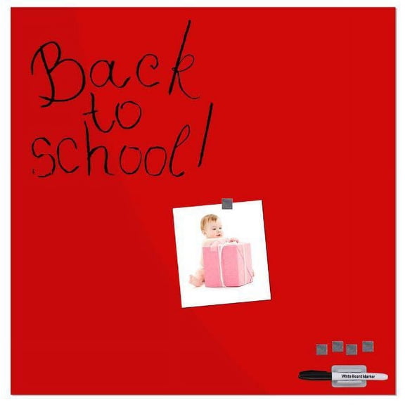 Magnetic Glass Board Red, 13.78" x 13.78" With 1 Pen & 4 Magnetic Pins