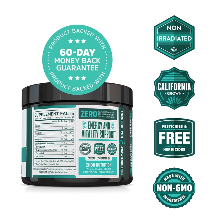 Zhou Nutrition Spirulina Powder, California Grown, 6 oz photo 2