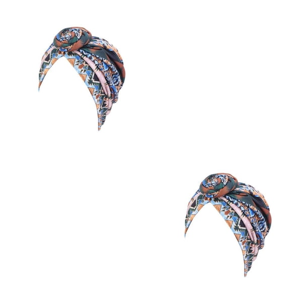 Turbante africano Qarigey nudo estilo bohemio estampado Floral marrón geométrico 2Conjunto