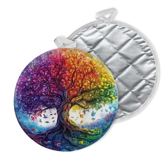 2 PCS Pot Holders for Kitchen,Potholders Sets with Hook for Oven,Cooking,Baking,Tree Of Life With Many Vibrant Colors