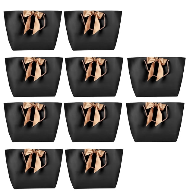Bolsa de regalo de papel negro, 10 bolsas de regalo de papel de recuerdo de papel negro, bolsas de papel de embalaje con asa construidas para precisión