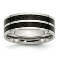 thumbnail image 1 of Stainless Steel 8mm Double Row Black Carbon Fiber Inlay Polished Wedding Band - Size 12, 1 of 5