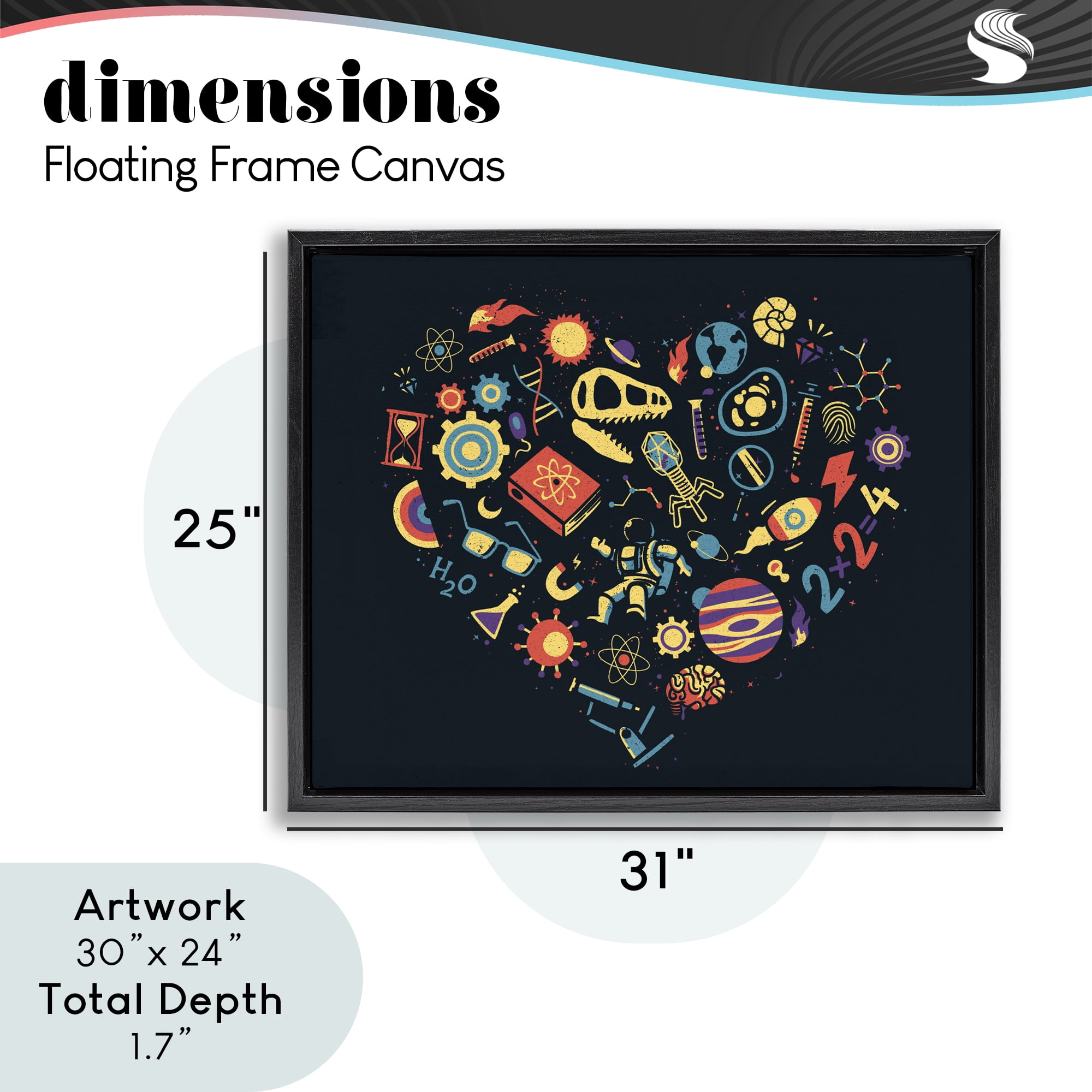 Stupell Industries Retro Science Heart Black Framed Floater Canvas Wall Art, design by Tobe Fonseca