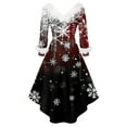thumbnail image 4 of Women's Fashionable Casual Fitted Christmas Print Party Long-Sleeved V-Neck Hair Collar Dress for Holiday Parties and Events,Wine,L, 4 of 6