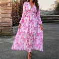 thumbnail image 3 of Vestido Vestido de línea A para mujer, vestido elegante de gasa con abertura lateral, vestido largo de vacaciones con estampado floral Cgtredaw Rosa roja T L para Mujer, 3 of 7
