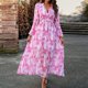 thumbnail image 3 of Vestido Vestido de línea A para mujer, vestido elegante de gasa con abertura lateral, vestido largo de vacaciones con estampado floral Kuymtek Rosa roja T M para Mujer, 3 of 7
