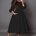 thumbnail image 2 of AURA Plus Size Women Winter Half High Collar Long Sleeve Waist Belt Swing Midi Dress Elegant Slim Fit Gown, 2 of 10
