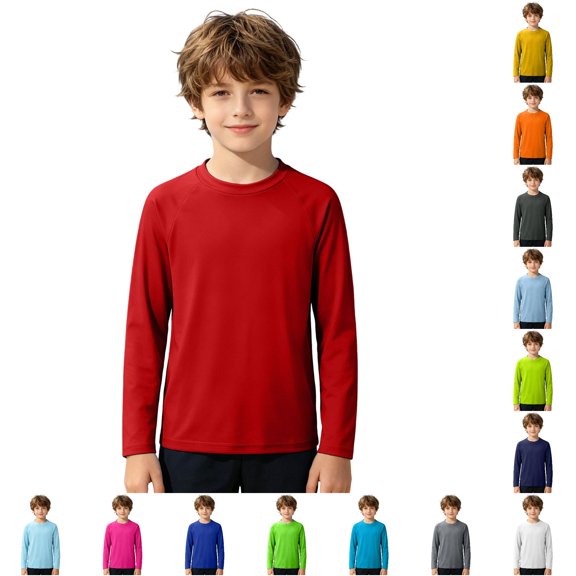 XIYON Kids Boys Tankini Top Summer Long Sleeve Round Neck Solid Color Upf 50 Sun Comfortable Shirts Beach Tee For Water Activities,Red,7-8 Years