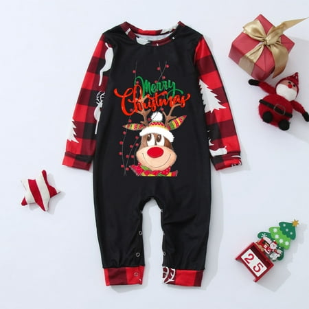 

ERTUTUYI Christmas Pjs Deer Plaid Print Long Sleeve T Shirt Top And Pants Xmas Sleepwear Holiday Family Matching Pajamas Outfit Black 6M