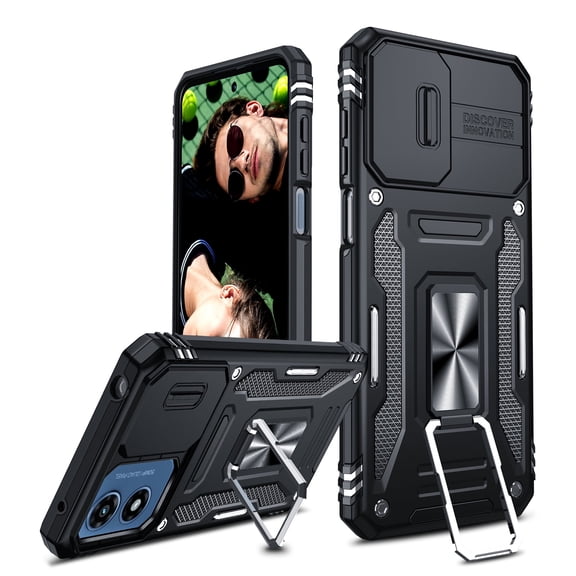 LeYi for Moto G 5G Play 2024 Phone Case with Slide Camera Cover, [Military-Grade] Hard Case with Stand for G 5G Play, Black