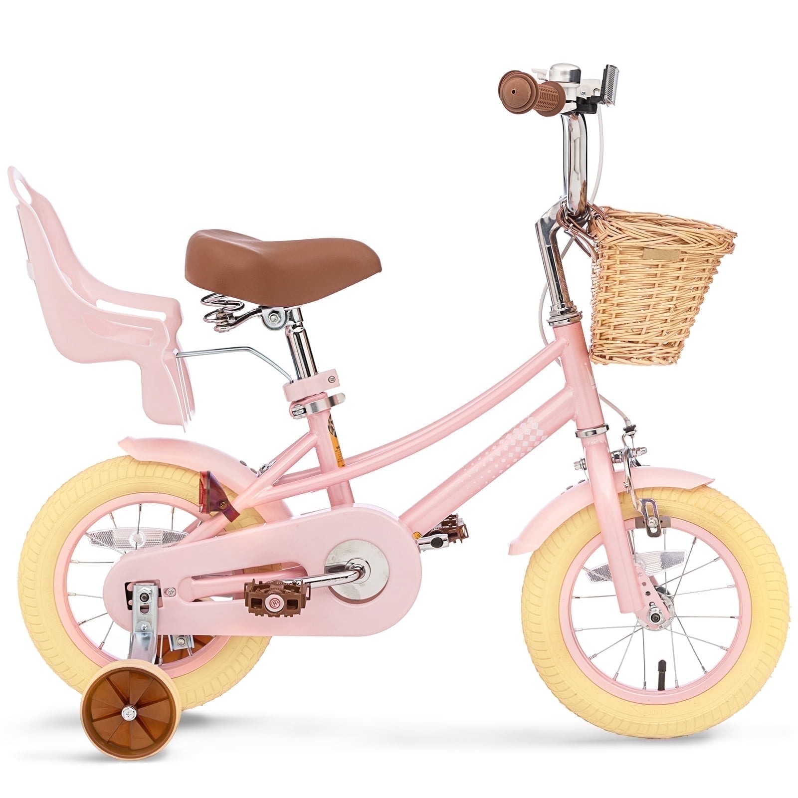 Korimefa Girl Bike for Toddlers and Kids Ages 3-6 Years Old, 12 inch Kids Bike with Training Wheels & Basket, 12 in Girl Bicycle with Handbrake & Kickstand