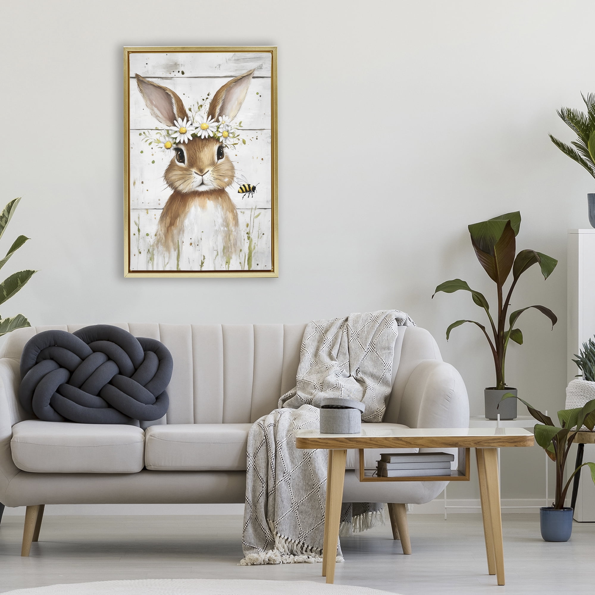 Stupell Industries The Bunny & The Bee Gold Framed Floater Canvas Wall Art, design by Tina LeCour