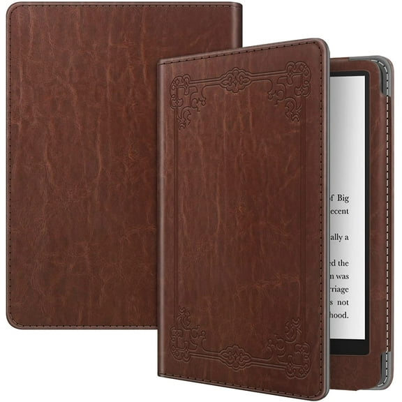 Folio Case for 6.8" Kindle Paperwhite (11th Generation 2021) ＆ Kindle Paperwhite Signature Edition - Book Style Vegan Leather Shockproof Cover Auto Sleep/Wake, Vintage Brown