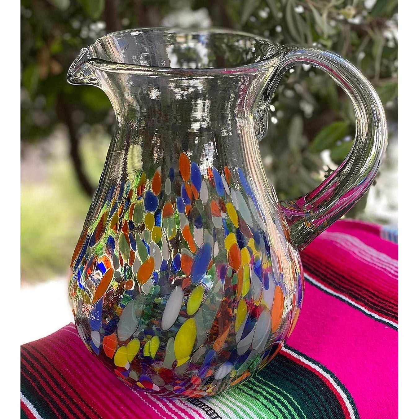 Mexican Hand Blown Glass Pitcher – Confetti Carmen Design (84 oz)