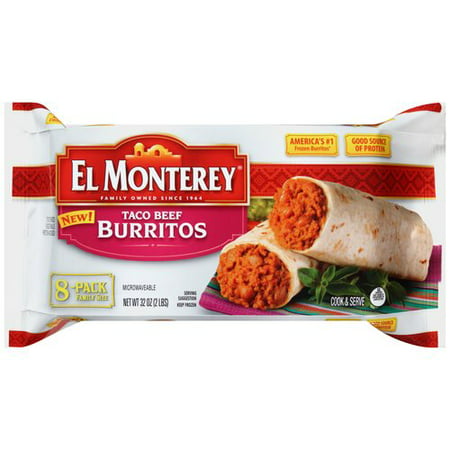 El Monterey Taco Beef Burritos, 8 count, 32 oz - Walmart.com