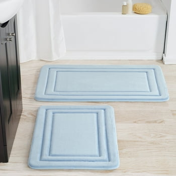 Mainstays 2 Piece Blue Memory Foam Bath Rug Set, Available in Multiple Colors
