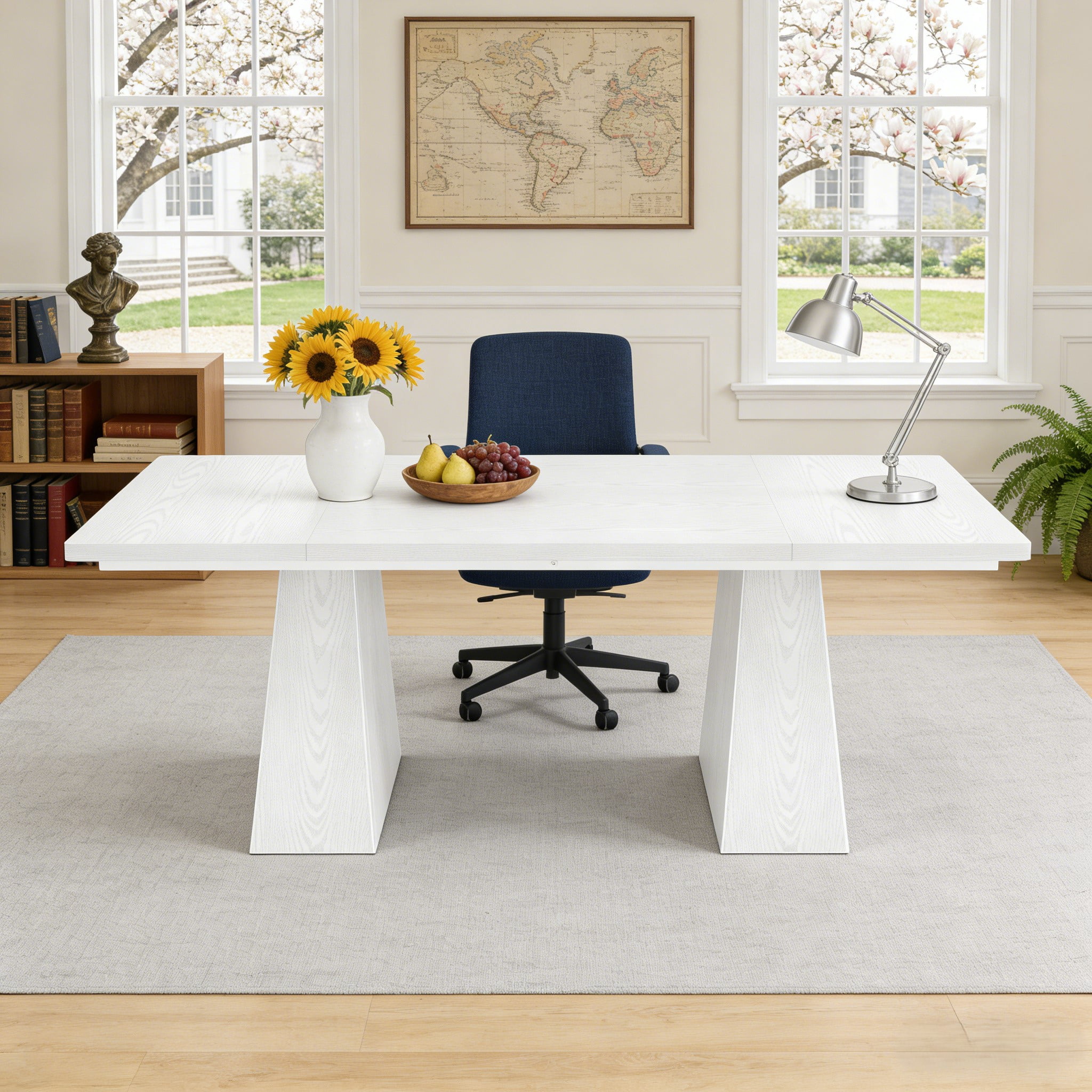 Fnova 63" Home Office Computer Desk, White Modern Executive Desk, Writing Desk, Easy to Assemble
