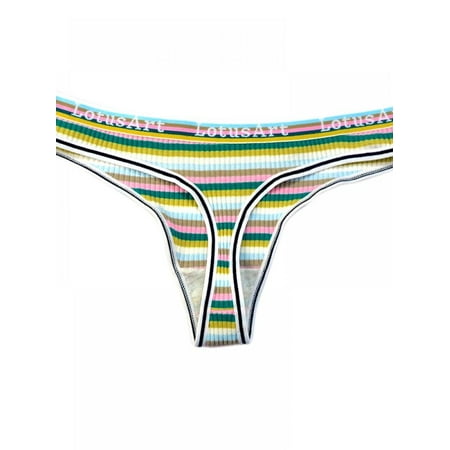 

Women s Sexy Low Waist G-string Thongs Pure Cotton Rainbow Striped Underwear Elastic T-pants