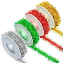 Triani 4 Rolls Mini Tinsel Garland Christmas Tree Decorations 9.84Ft Red Green Silver Gold Tinsel Ribbon Garland for Christmas Tree Birthday Party(Christmas Color)