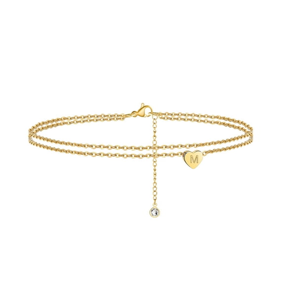 TINGN Heart Initail Ankle Bracelets for Women, Dainty Layered Initial Heart Anklet Beach Jewelry Gifts