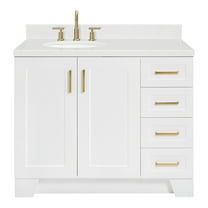 Ariel Taylor 42 In. Left Offset Oval Sink Bathroom Vanity With Carrara White Quartz Countertop 1.5 Edge In White