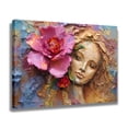 thumbnail image 2 of Pink Flowers Girl Face Painting Canvas Poster Bedroom Decor Sports Landscape Office Room Decor Gift,Frame-style,24x36inch(60x90cm), 2 of 8