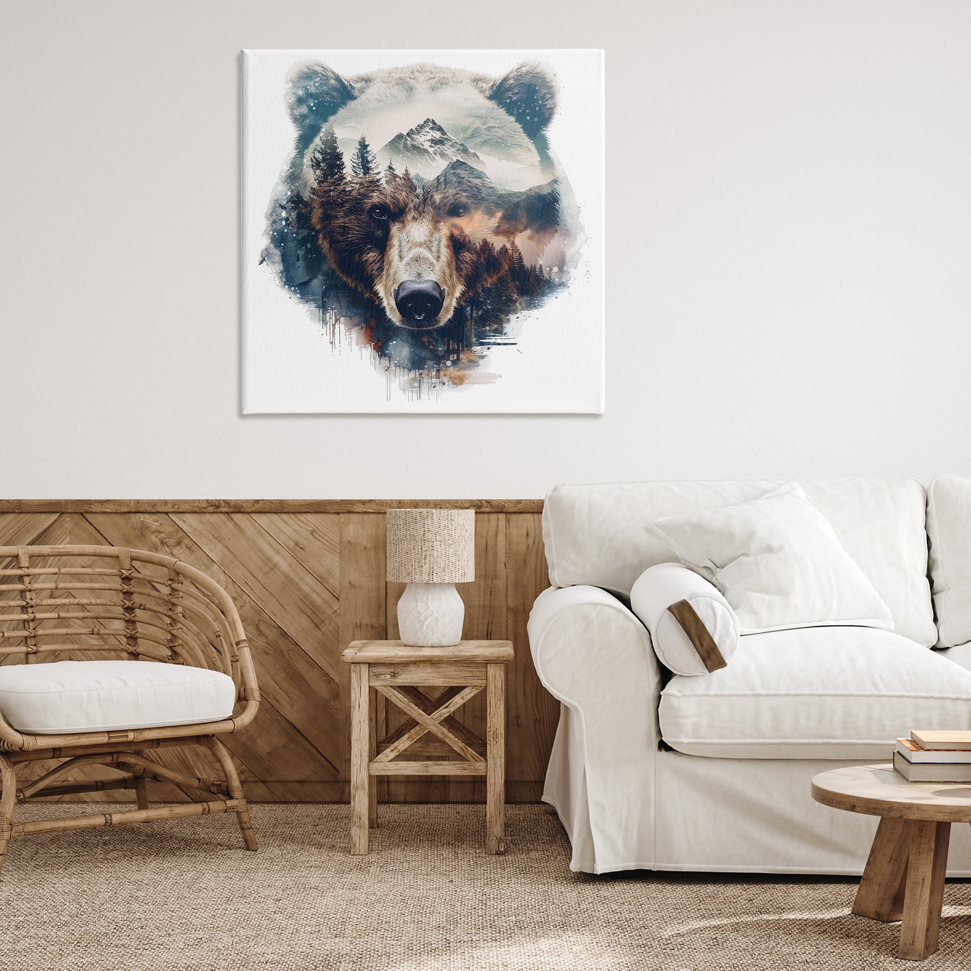 Stupell Industries Bear Head Silhouette Animals Painting Wrapped Canvas Art Print Wall Art, 36 x 36