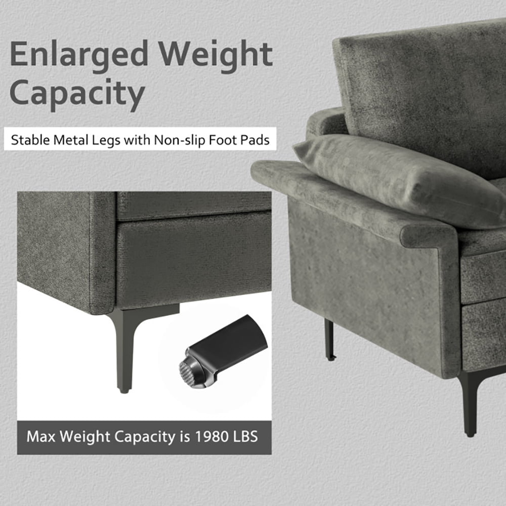 Finihen Sectional Sofa Couch, 3-Seat Sofa, Large 3-Seat Sofa Sectional with Metal Legs and 2 USB Ports for 3-4 people, for Living Room, Bedroom, Gray Finihen Sectional Sofa Couch, 3-Seat Sofa, Large 3-Seat Sofa Sectional with Metal Legs and 2 USB Ports for 3-4 people, for Living Room, Bedroom, Gray