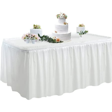

Table Skirt 29 in x 14 ft Plastic Disposable Pleated Tablecloth Wrinkle Resistant Plastic Table Cover Ruffled Desk Skirt Polyester Table Cloth Skirts for Wedding Baby Shower (White 2 Pieces)