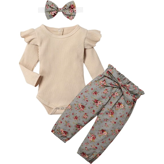 Newborn Baby Girls Clothes Cute Baby Clothes Girls Romper Pant 3pcs Winter Outfit 3-6 Months