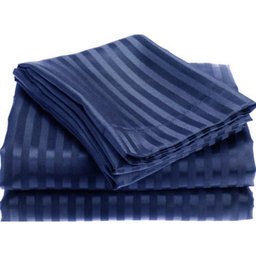 Royal Bath 1800 Series Twin Size Bed Sheet Set Soft Touch Embossed Stripes – Wrinkle Resistant & Machine Washable (Navy Blue)