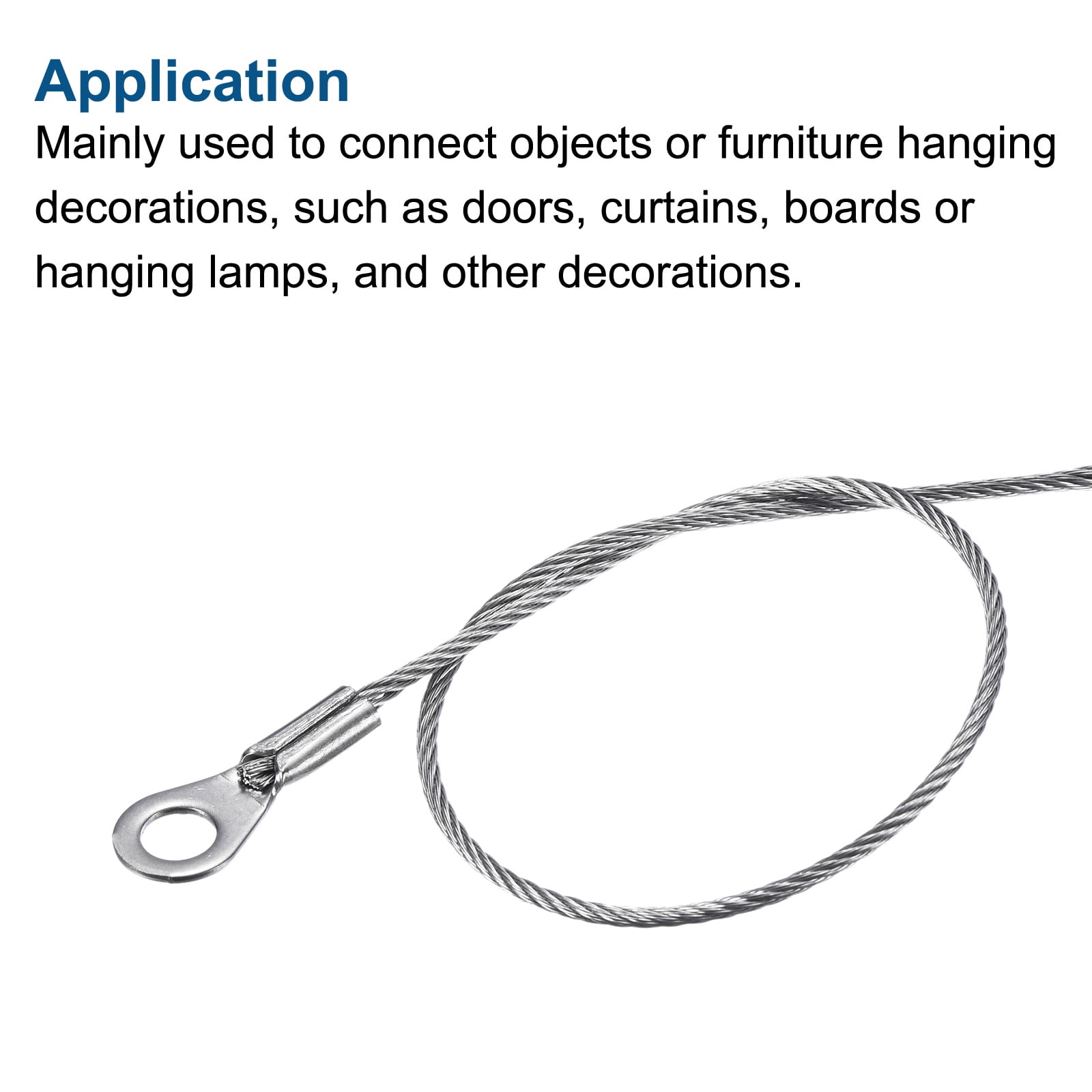 Unique Bargains Stainless Steel Lanyard Cable Eyelets Ended Widely Used Rope 1.5mmx20cm