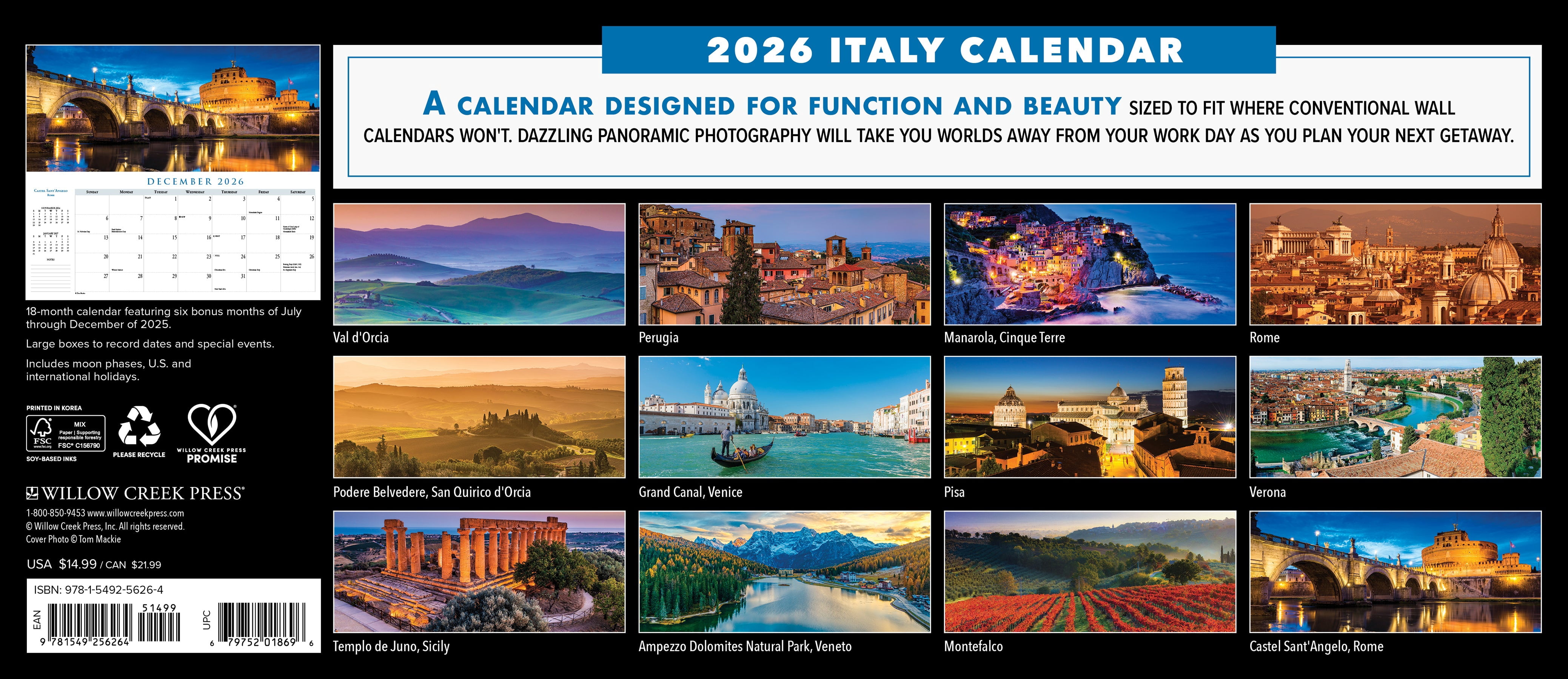 Italy 2026 Panoramic Wall Calendar