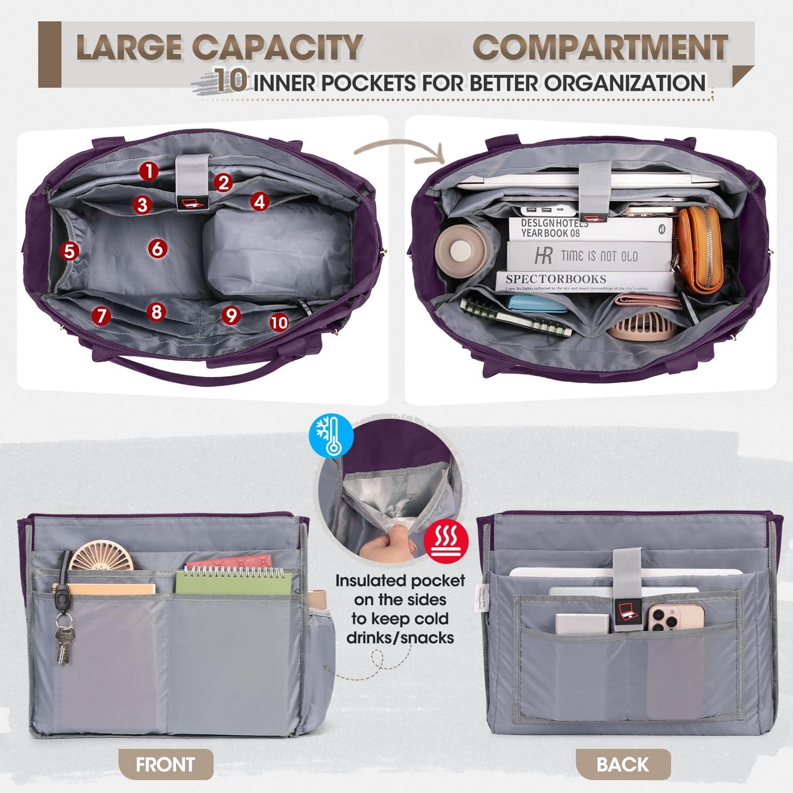 Teacher Tote Bag With Insulated Lunch Compartment 15.6 Inch Laptop For Women Lightweight Work Bags Nurse
