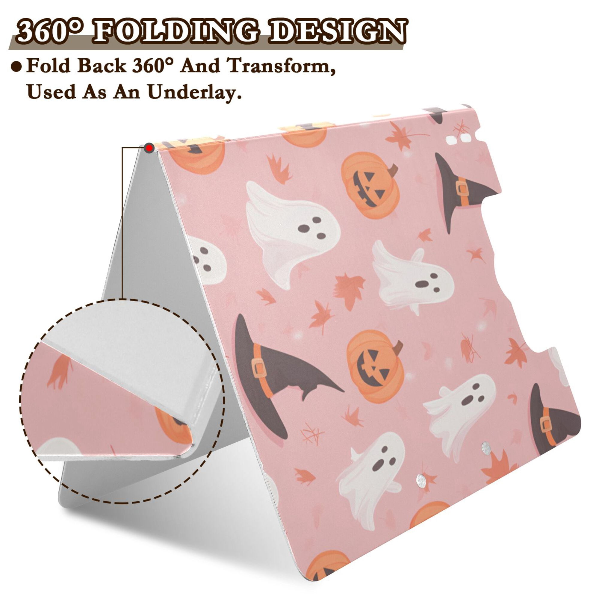 FORMRS A4 Clipboard Folder with Pen Holder Horizontal Foldable School Office Binder, Cute Pink Halloween