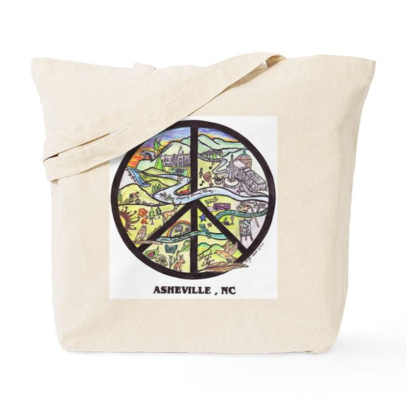 CafePress - Super Groovy Asheville Peace Sign Art Tote Bag - Unisex Canvas Tote Bag, Beige, 1-Piece