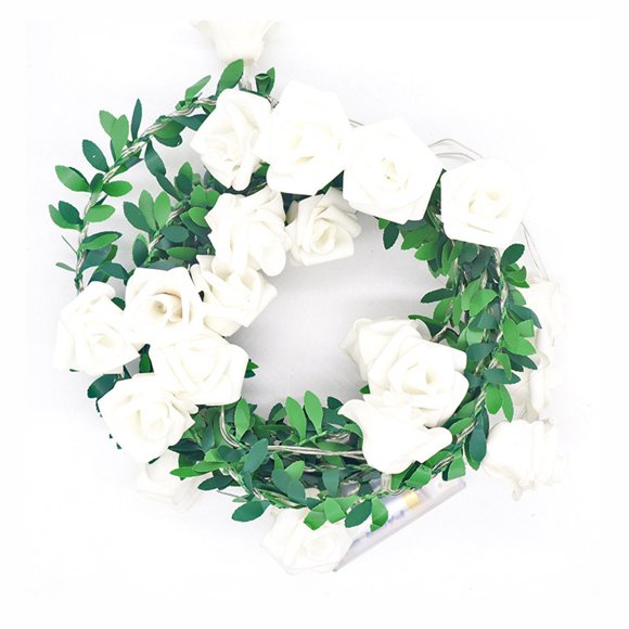 Outdoor Christmas Decorations,Christmas LED Rose Rattan Light String 10ft 20 Lights, Simulation Green Rattan for Room Bedroom Wedding Holiday