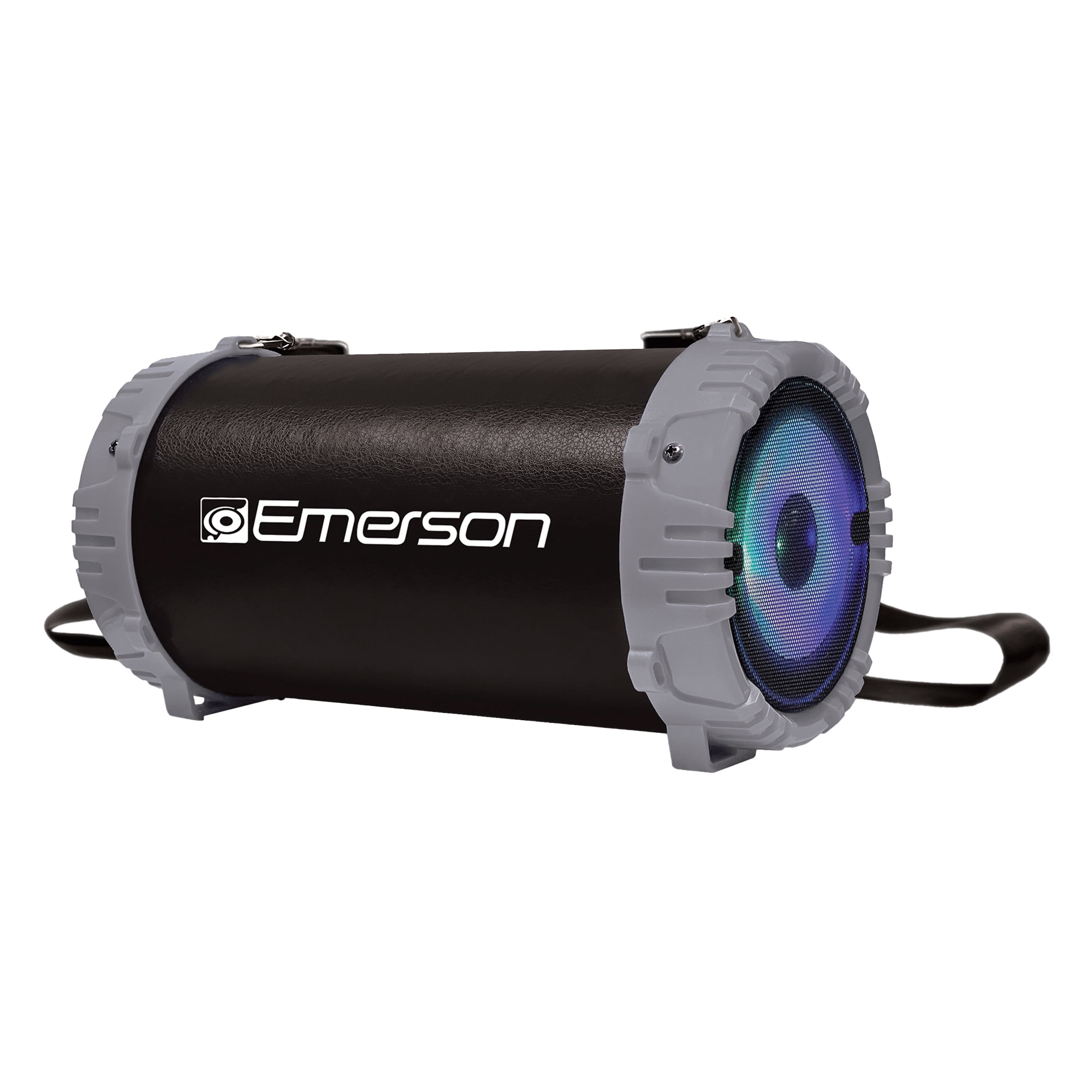 Emerson Portable Bluetooth Speaker with LED Lighting, FM Radio, and Carrying Strap, EAS-3001, Gray