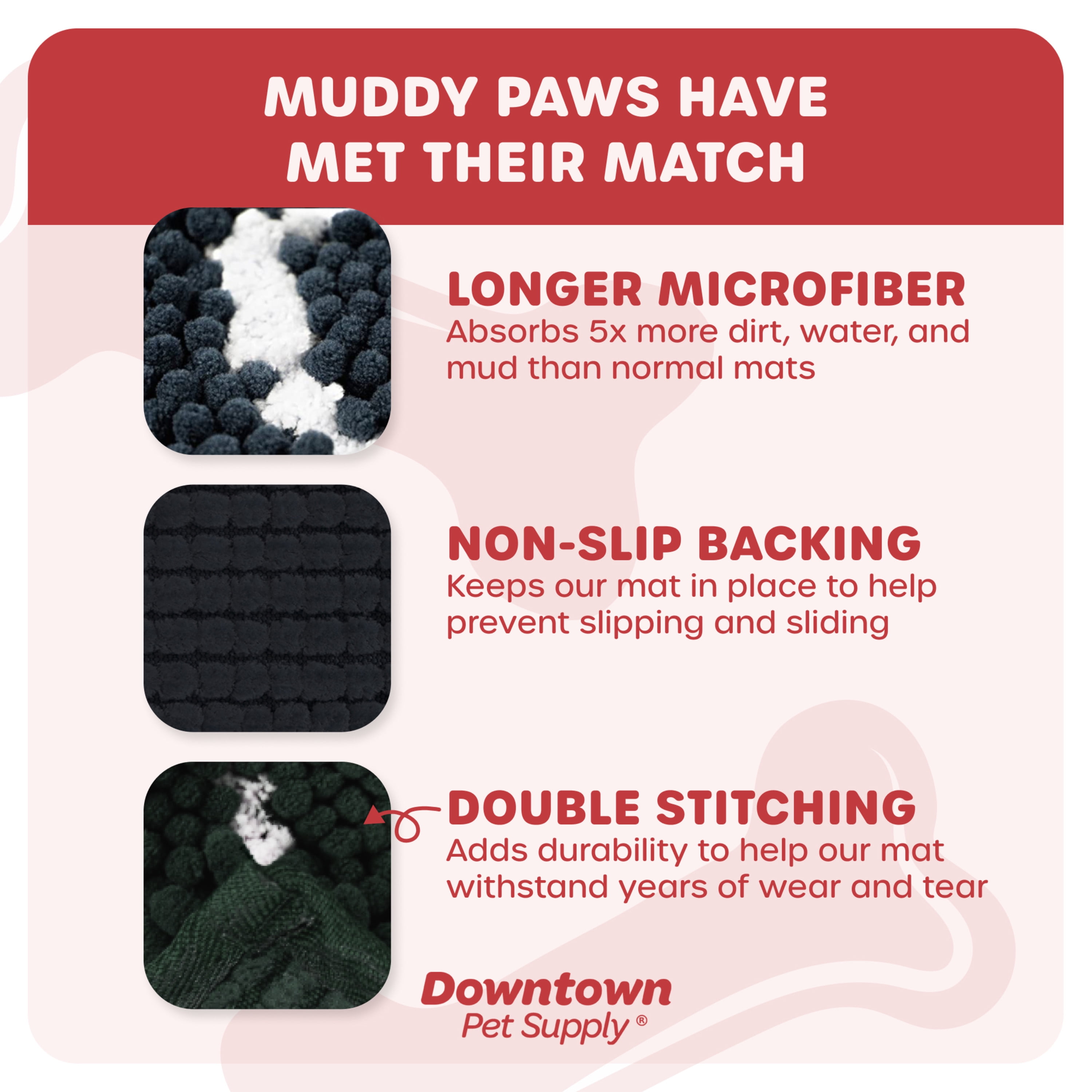 My Doggy Place Microfiber Dog Mat for Muddy Paws, 36 x 26 White with Paw Print - Absorbent and Quick-drying Dog Paw Cleaning Mat