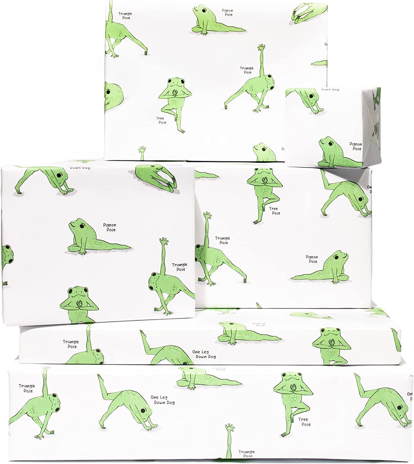 Yoga Wrapping Paper 6 Sheet of Gift Wrap with Tags Yoga Frogs