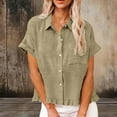 thumbnail image 2 of nerohusy Womens Cropped Linen Shirt Button Down Short Sleeve Blouses Summer Lightweight Loose Lapel Shirts,Green,M, 2 of 10