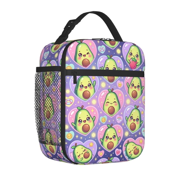 Avocado Lunch Box Novelty Pattern Reusable Thermal Tote Front Pocket Handheld Portable Work Office Picnic Daily Use Food Bag
