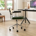 thumbnail image 2 of Zesthouse Mid Century Faux Leather Home Office Chair with Rattan Back, 360° Swivel Upholstered Desk Chair with Arms, Tufted Computer Task Chair for Living Room & Office Room, Green, 2 of 13
